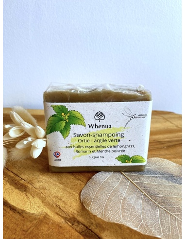 Barre de savon shampoing à l'ortie et à l'argile verte