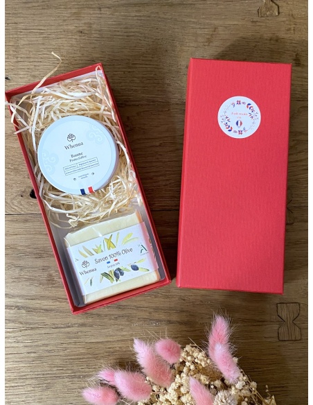 Coffret cadeau savon de castille et baume réparateur à l'olive